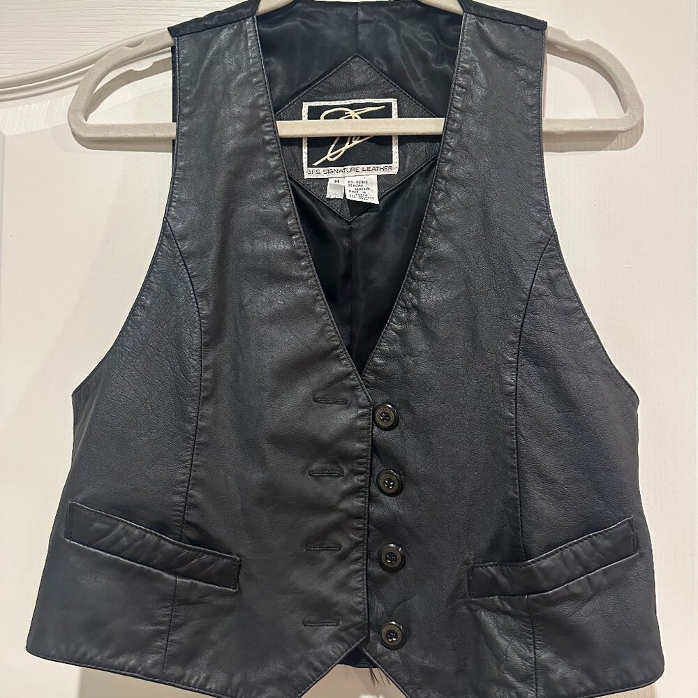 Black Vintage JFS Signature Leather Vest (Size Medium)